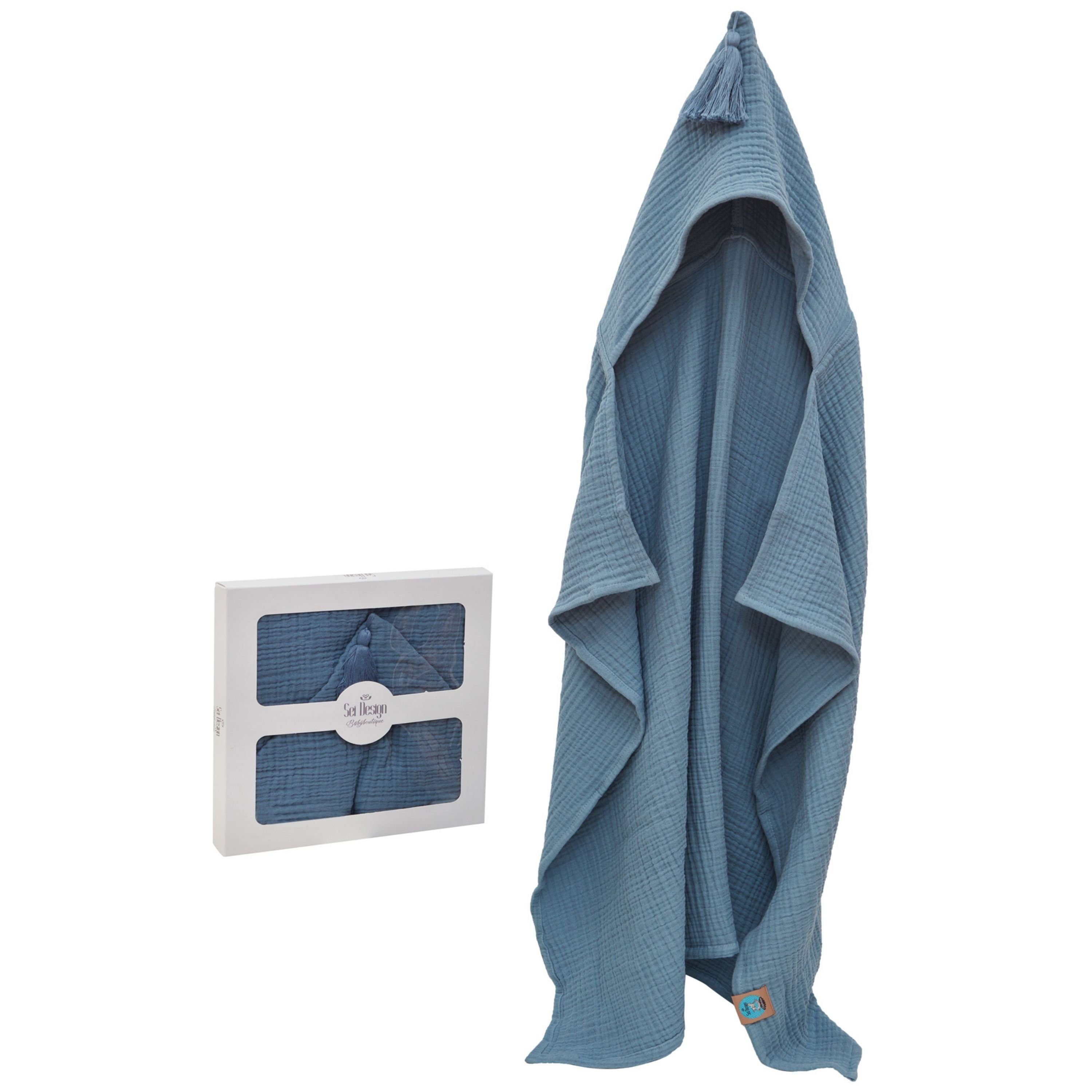 SEI Design Kapuzenhandtuch BIO Baby-Badeponcho 75x100 cm, Musselin (1-St), Musselin 4-lagig - 100% BIO Baumwolle jeans