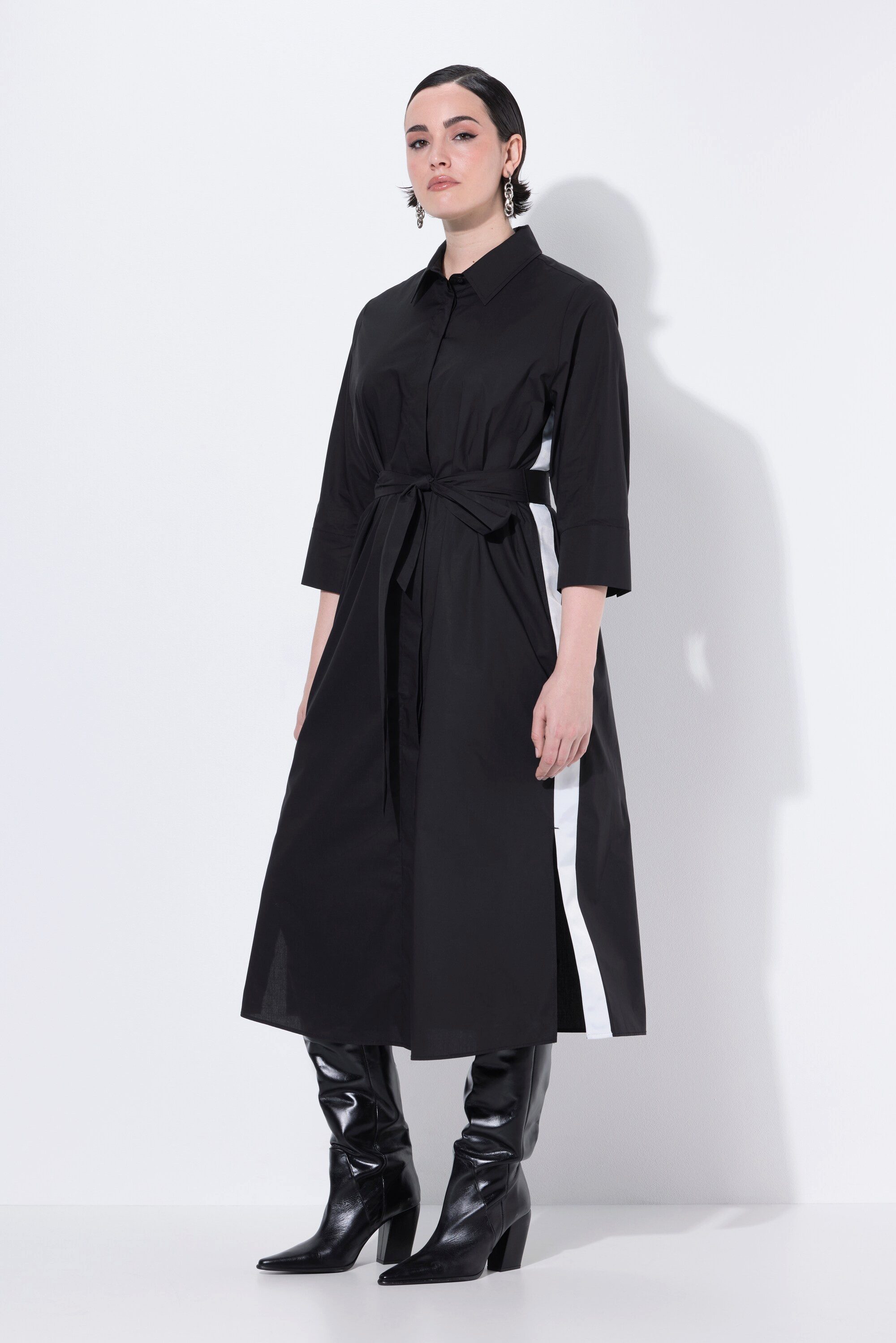 Ulla Popken Midikleid Hemdblusenkleid Galonstreifen Hemdkragen günstig online kaufen