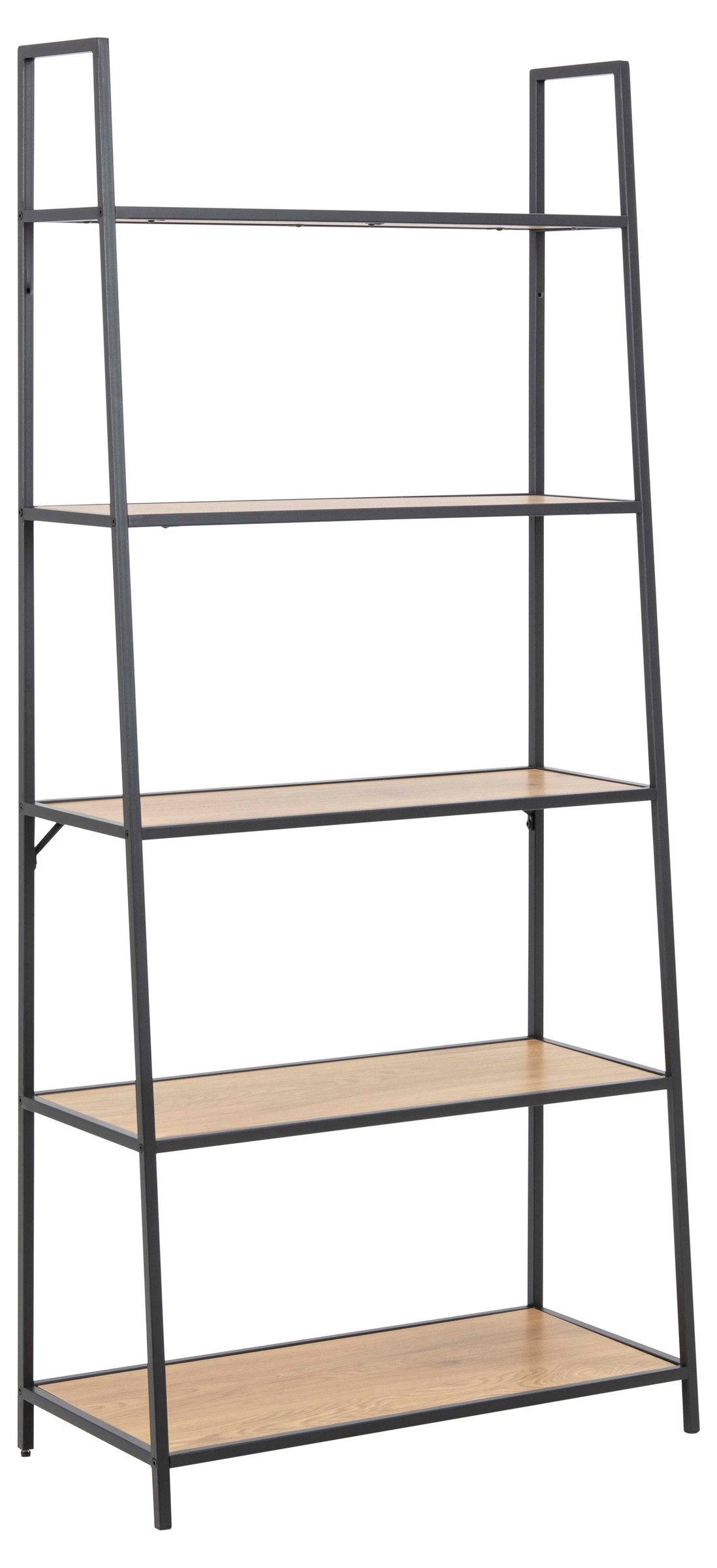 Leiterregal in Wildeiche, schwarz, MDF, Stahl - 77x174,5x36cm (BxHxT)