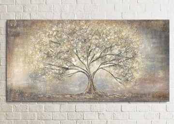 YS-Art Gemälde Goldbaum, Abstrakte Bilder, Leinwand Bild Handgemalt Gold Baum Stammbaum Braun