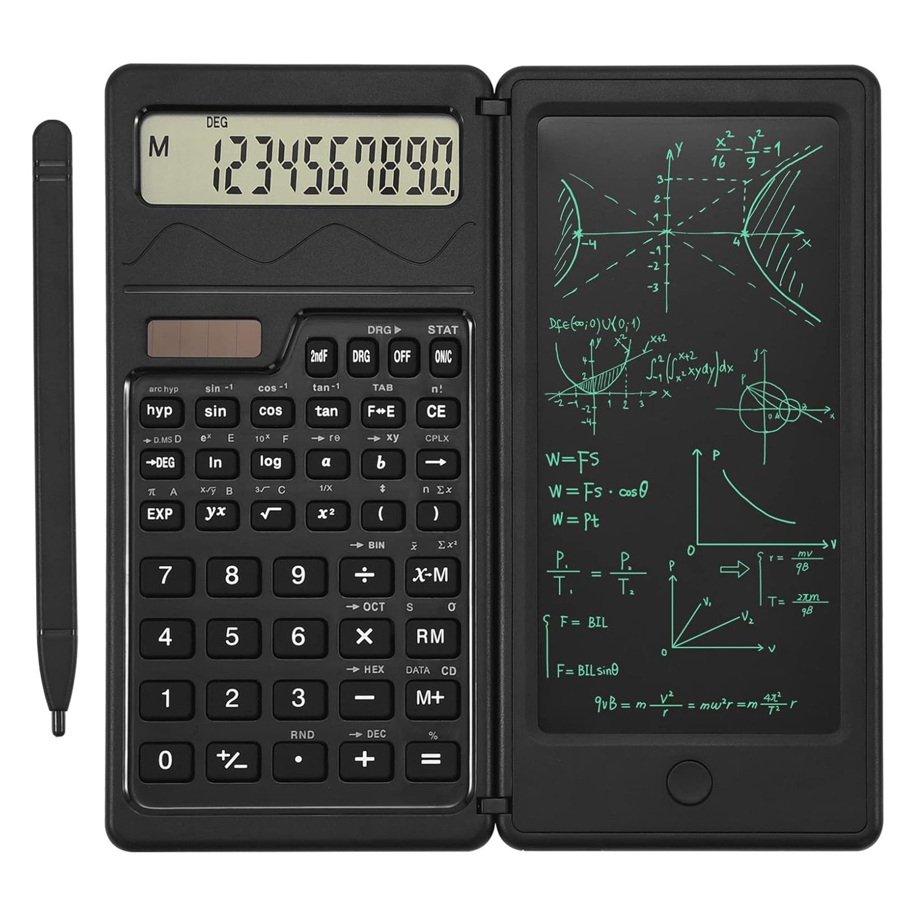 Senmudi Taschenrechner Wissenschaftlicher Taschenrechner, mit löschbarem LCD-Schreibtablet, Solar- und Akku,Tischrechner mit Notizblock für Büro, Schule