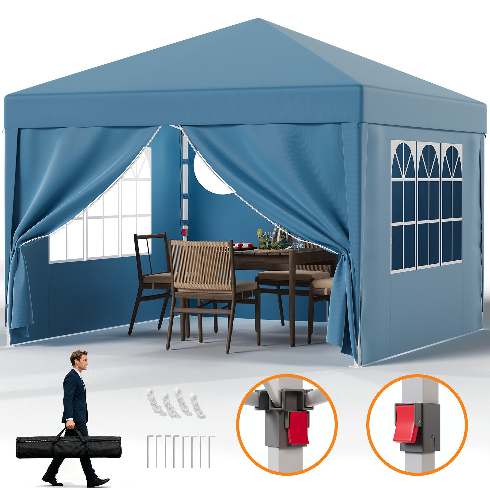 HOMALL Faltpavillon 3x3 mit 4 seitenteilen wasserdicht Pop Up Pavillon UV-Schutz 50+, mit 4 Seitenteilen, Partyzelt höhenverstellbarer, mit Tragetasche, für Garten Camping
