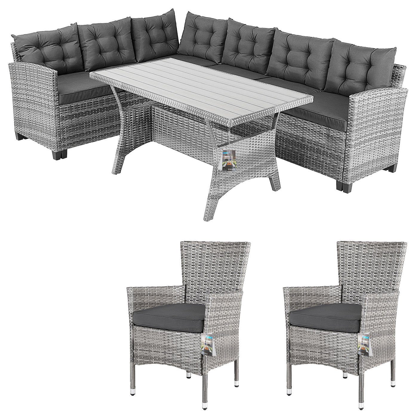 Casaria Gartenlounge-Set, (17-tlg), Polyrattan WPC Esstisch günstig online kaufen