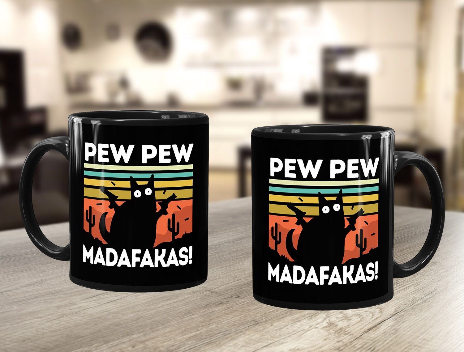 MoonWorks Tasse Kaffee-Tasse mit Spruch Pew Pew Madafakas! schwarze Katze Spruch Meme, Keramik