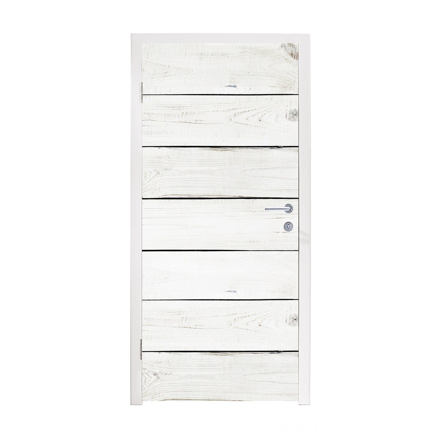 MuchoWow Türtapete Weiß - Regal - Boden - Holz, Matt, bedruckt, (1 St), Fototapete für Tür, Türaufkleber, 75x205 cm