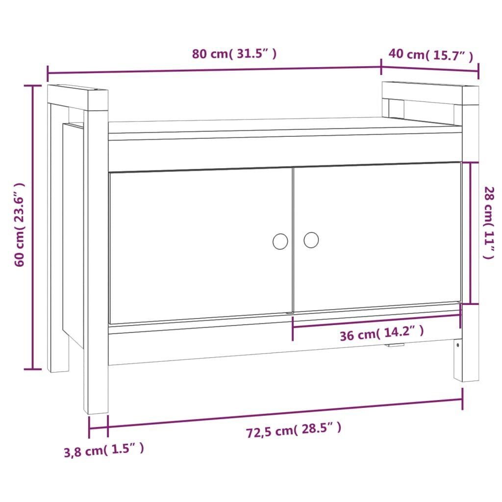 cm Truhenbank 80x40x60 Kiefer Schwarz furnicato Massivholz Flurbank