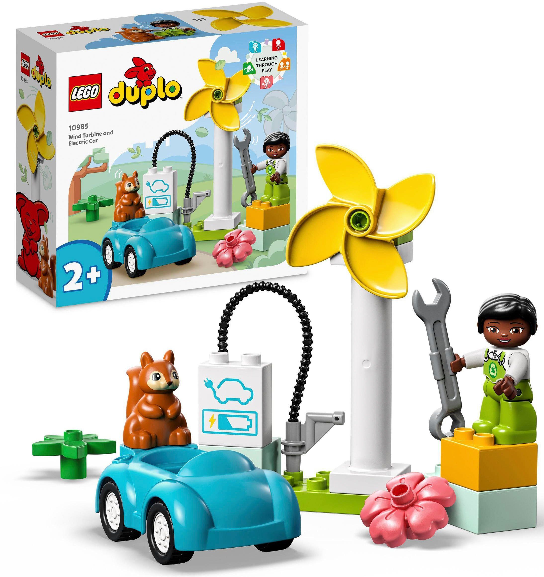LEGO® Konstruktionsspielsteine Windrad und Elektroauto (10985), LEGO® DUPLO  Town, (16 St), Made in Europe, Mit 16 Teilen | Baby-Bausteine