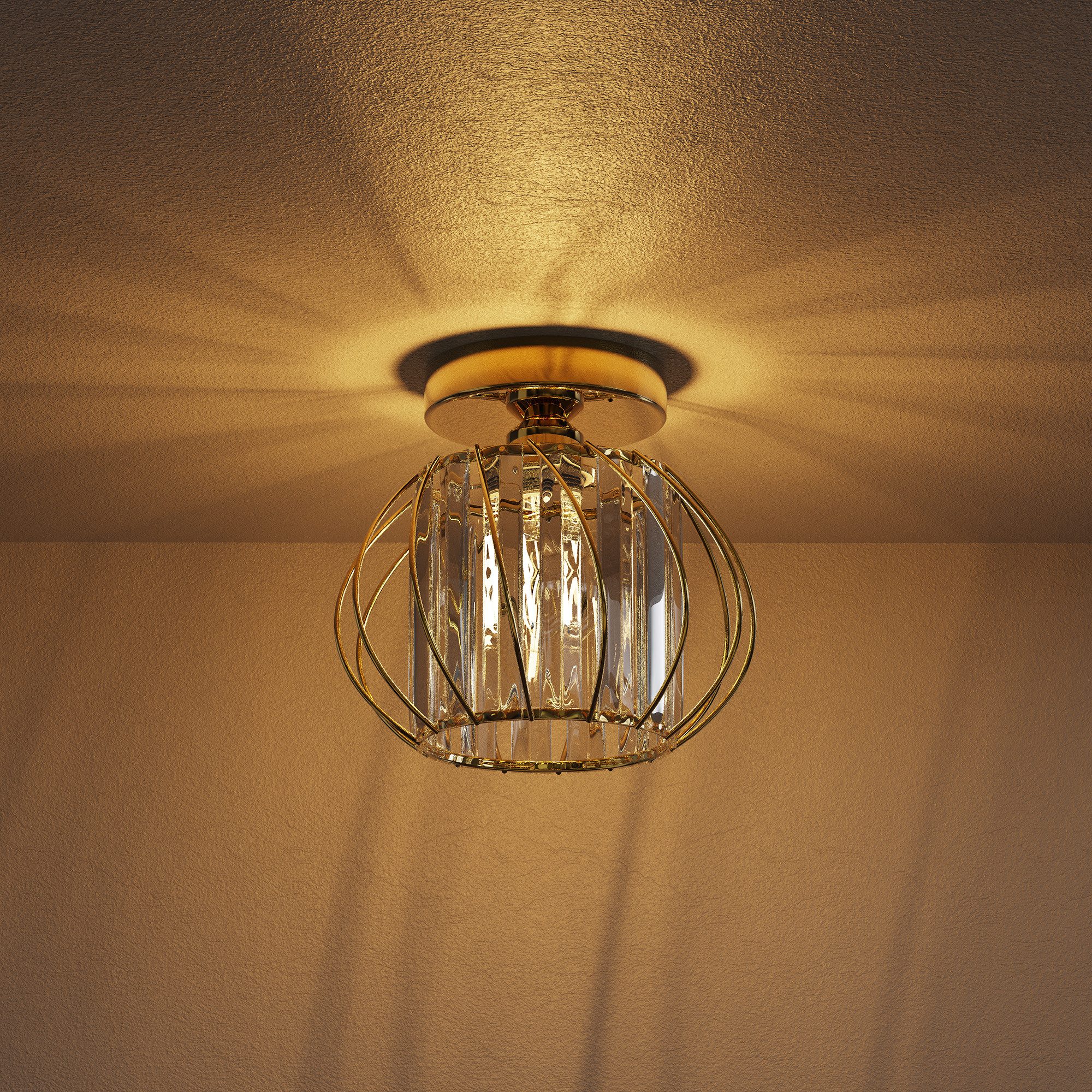 LOHAS-LED Deckenleuchte Kristall-Deckenleuchte Geo mit geometrischem Metallrahmen, ohne Leuchtmittel, 220 V, E27 Sockel, ideal für Flur, Schlafzimmer und Wohnzimmer