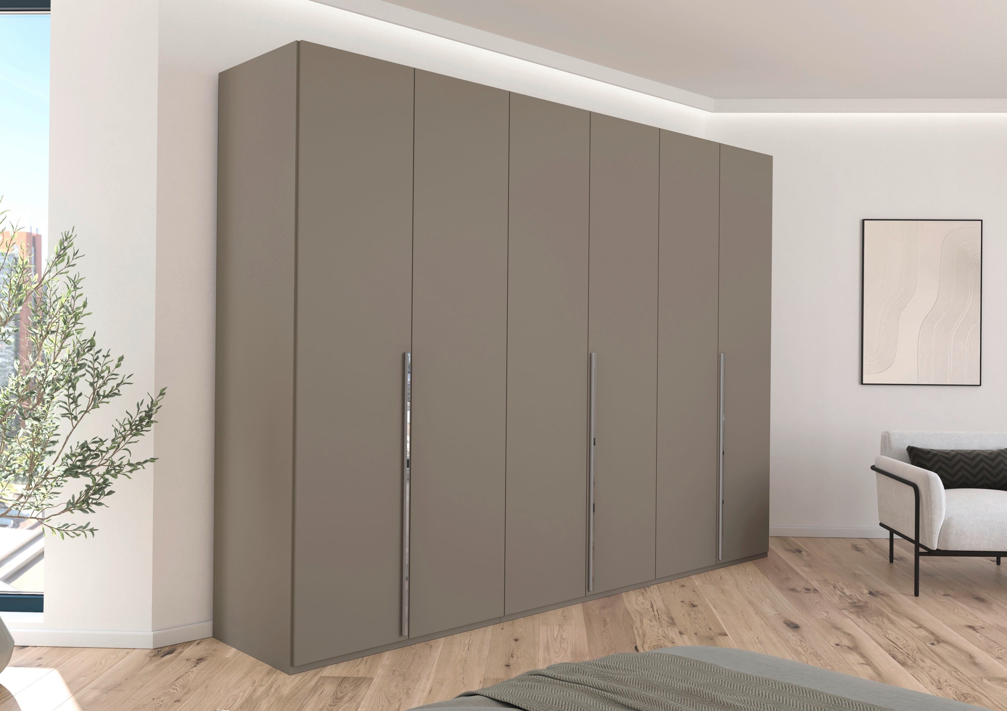 rauch Drehtürenschrank Kleiderschrank Schrank Garderobe Wäscheschrank BESTSELLER MONTCLAR (3 Ausstattungen BASIC/CLASSIC/PREMIUM (SOFT-CLOSE), Breiten 201-400 cm) Front in Glas/Hochglanz/Dekor/Grauspiegel in 5 Breiten MADE IN GERMANY