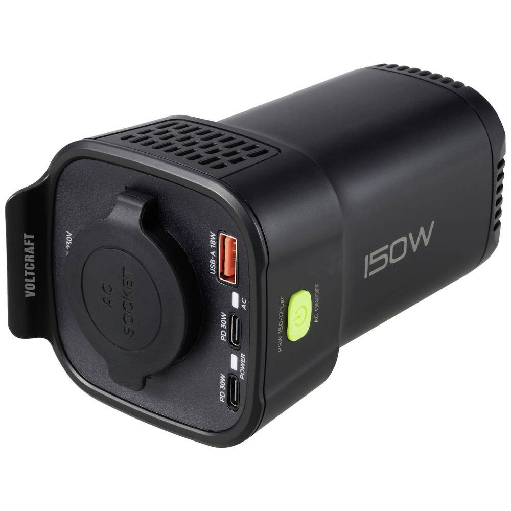 VOLTCRAFT Wechselrichter Kfz-Wechselrichter MSW 150W 12V-230V Modifizierte Sinuswelle, Dosenform für Getränkehalter