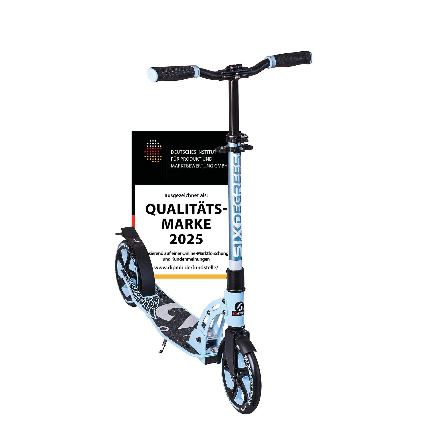 SIX DEGREES Cityroller aus Aluminium TESTSIEGER, Klappmechanismus, Ständer 205 mm PRIME, TESTSIEGER Stiftung Warentest