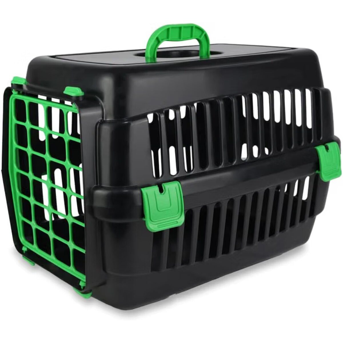 COFI 1453 Tiertransportbox Robuste Katzen-Hartschalen-Transportbox Schwarz-Grün, Robuste Hartschale mit Lüftungsschlitzen und Tragegriff