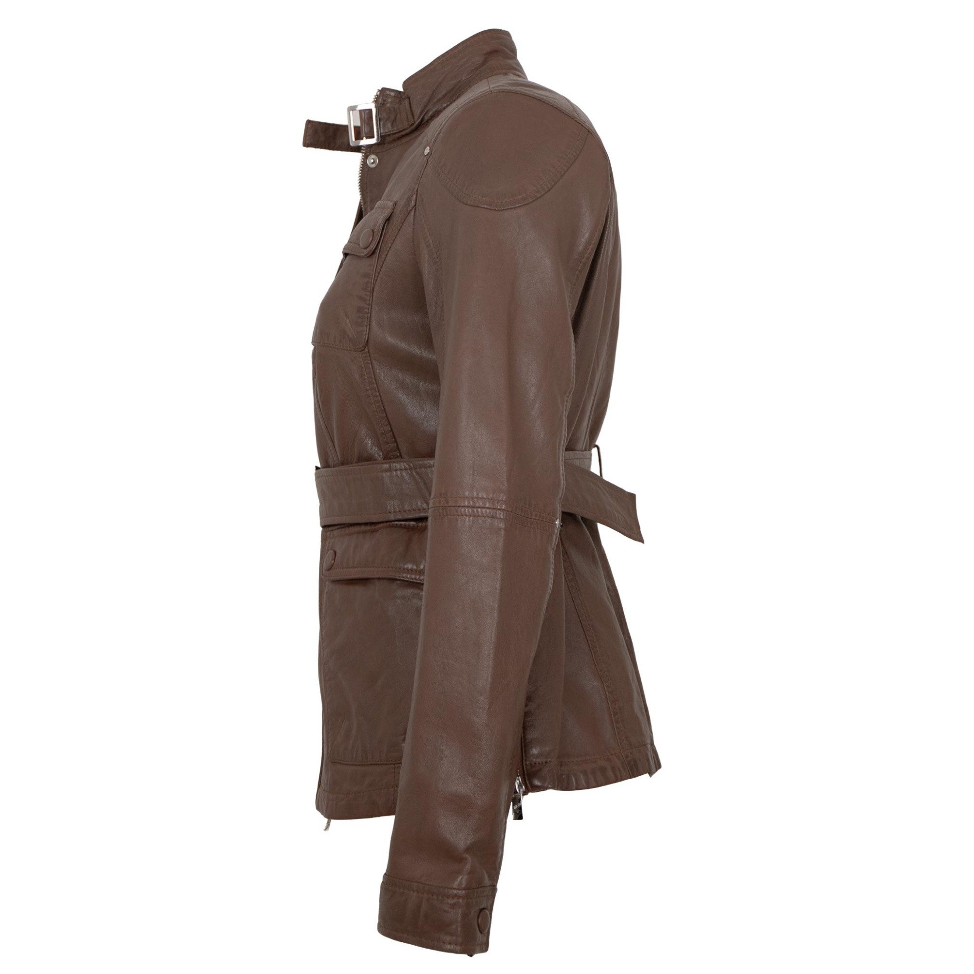 Jilani Lederjacke Dila Jilani - Damen Lederjacke Gürtel Lammnappa dunkelbraun