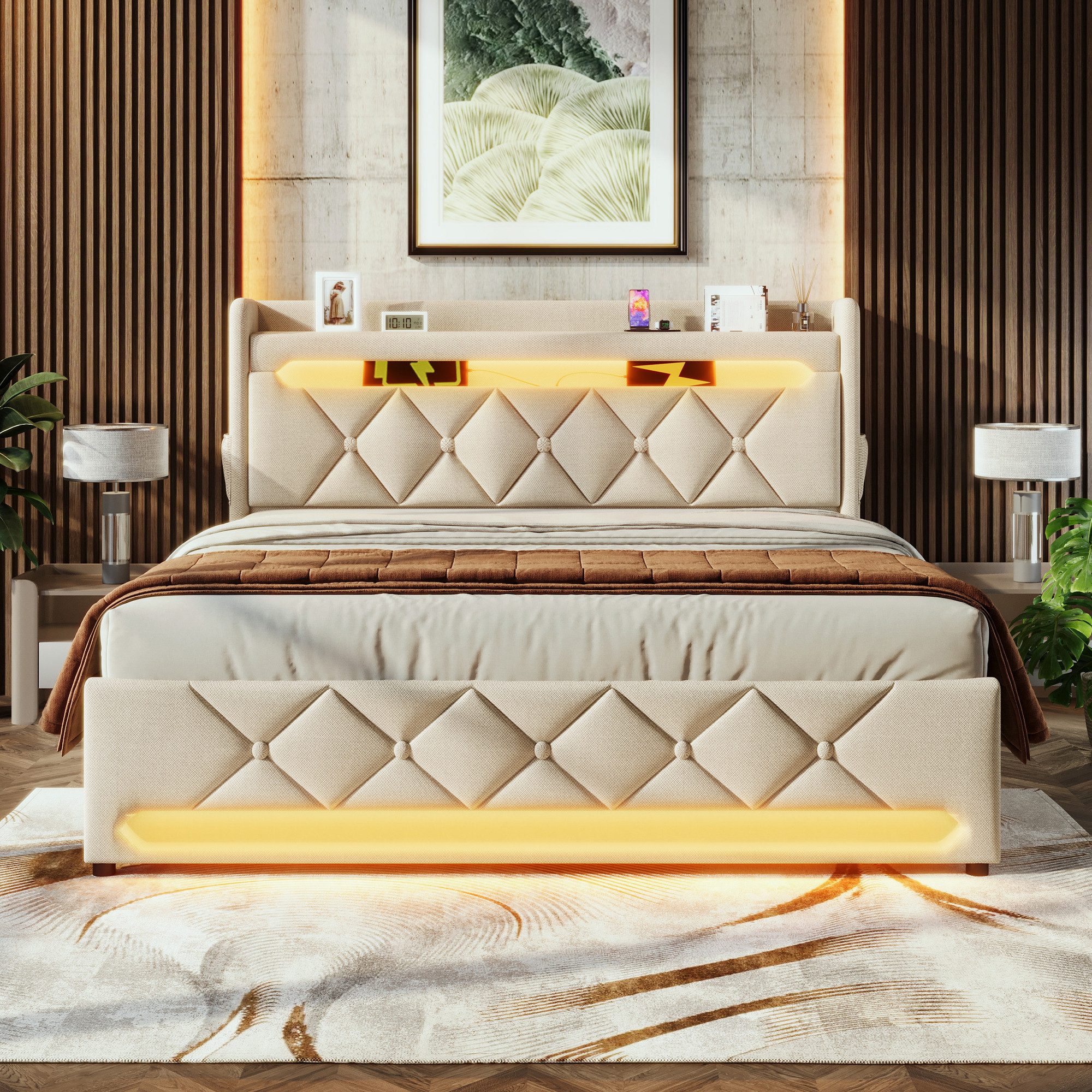 HAUSS SPOLE Polsterbett 180x200, Stauraum Kopfteil mit USB, Typ C-Port,LED- günstig online kaufen