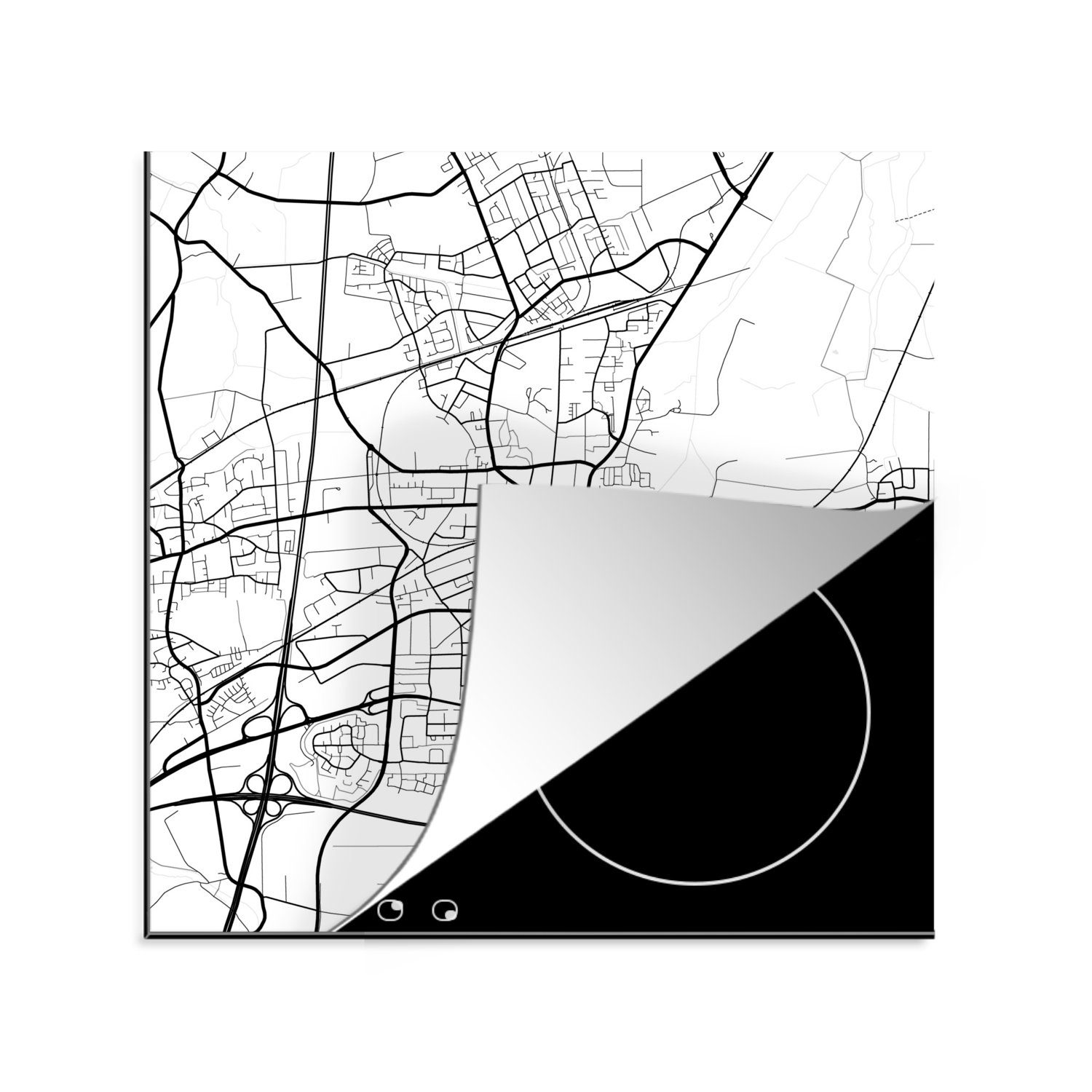 MuchoWow Herdblende-/Abdeckplatte Karte - Unna - Karte - Stadtplan, Vinyl, (1 tlg), 78x78 cm, Ceranfeldabdeckung, Arbeitsplatte für küche
