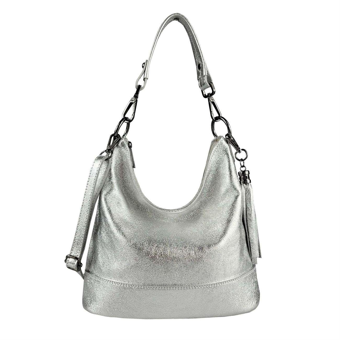 Ein toller Ausverkauf ist im Gange! ITALYSHOP24 Schultertasche Made in tragbar Italy Umhängetasche Handtasche, CrossOver, Silber als Tasche Leder Shopper, Damen