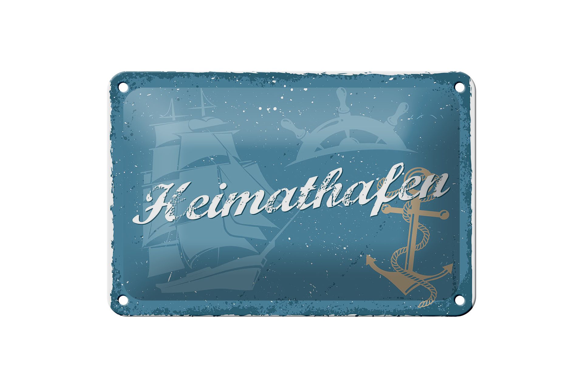Femer GmbH Metallschild Spruch 18x12cm Heimathafen Anker, (1 St), gewölbte Oberfläche, abgerundete Ecken, umgeschlagene Kanten