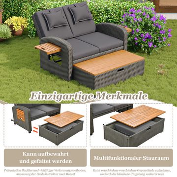 HAUSS SPLOE Gartenlounge-Set für 2 Personenmit verstellbare Rückenlehne, Beistelltisch, Fußhocker, (Sofa mit Hocker), Garten-Lounge-Sessel-Set für 2 Personen, graues Rattan