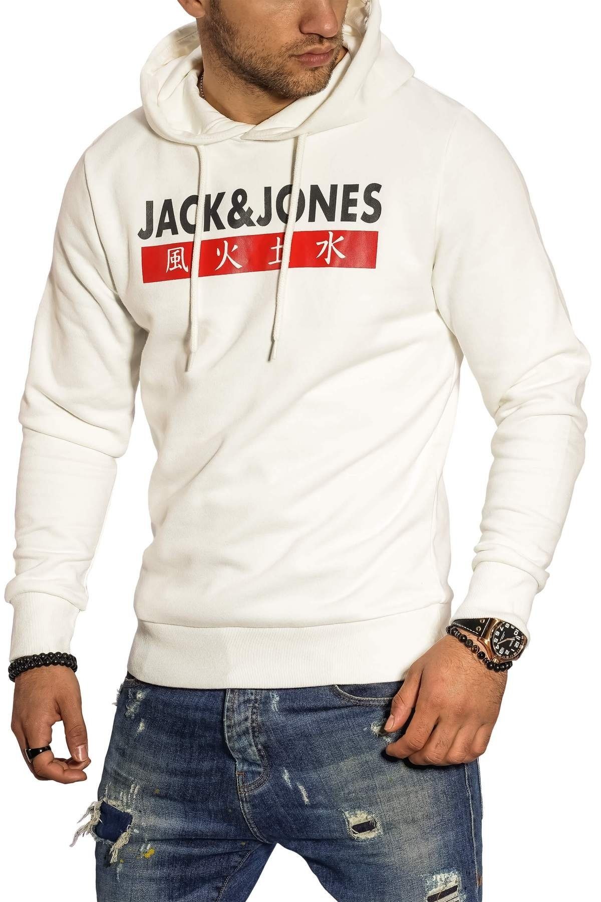 Jack & Jones Kapuzensweatshirt JORELEMENTS mit Logoprint weiß