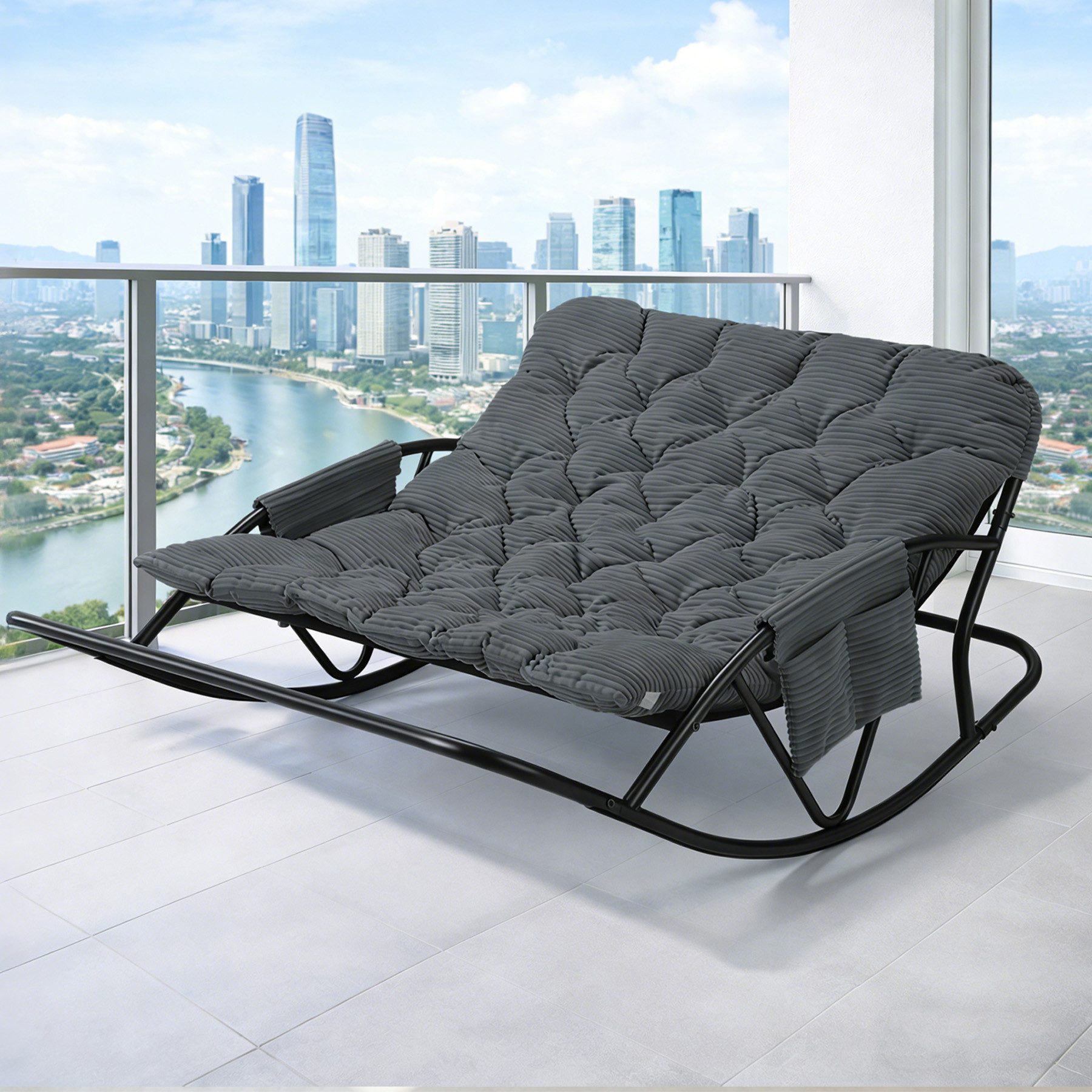 HomeMiYN Schaukelsessel Doppelschaukelstuhl Metall Relaxstuhl –Outdoor & Indoor Schaukelsessel