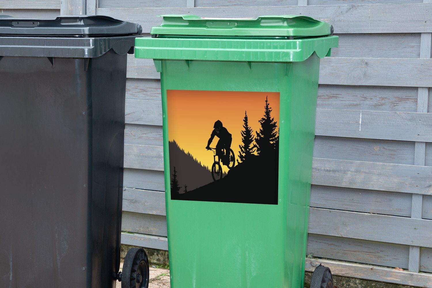 Abfalbehälter Container, Mülltonne, Dämmerung Sticker, Wandsticker St), Illustration des MuchoWow Mountainbikens in Mülleimer-aufkleber, Eine der (1