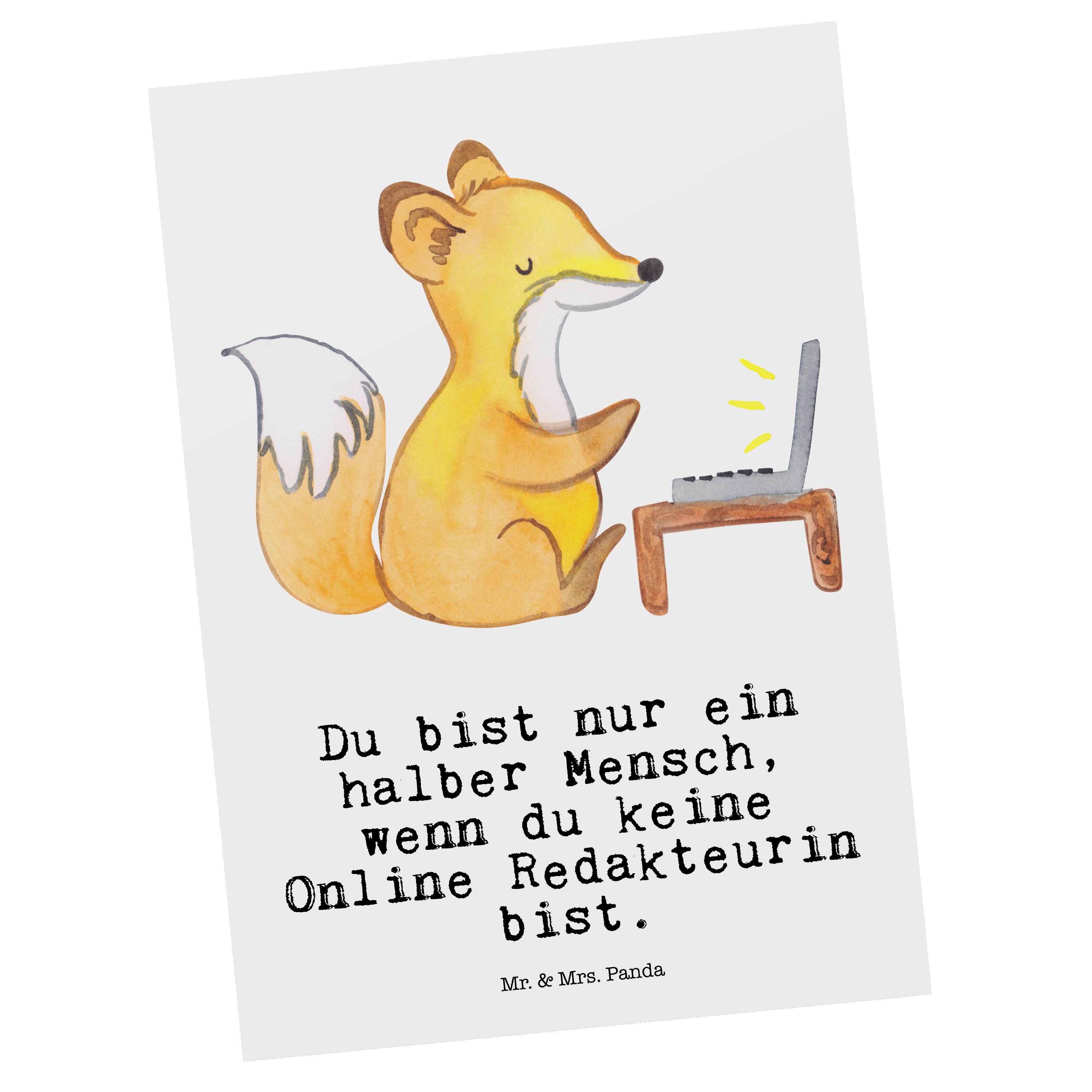 Mr. & Mrs. Panda Postkarte Online Redakteurin mit Herz - Weiß - Geschenk, Rente, Dankeschön, Ein