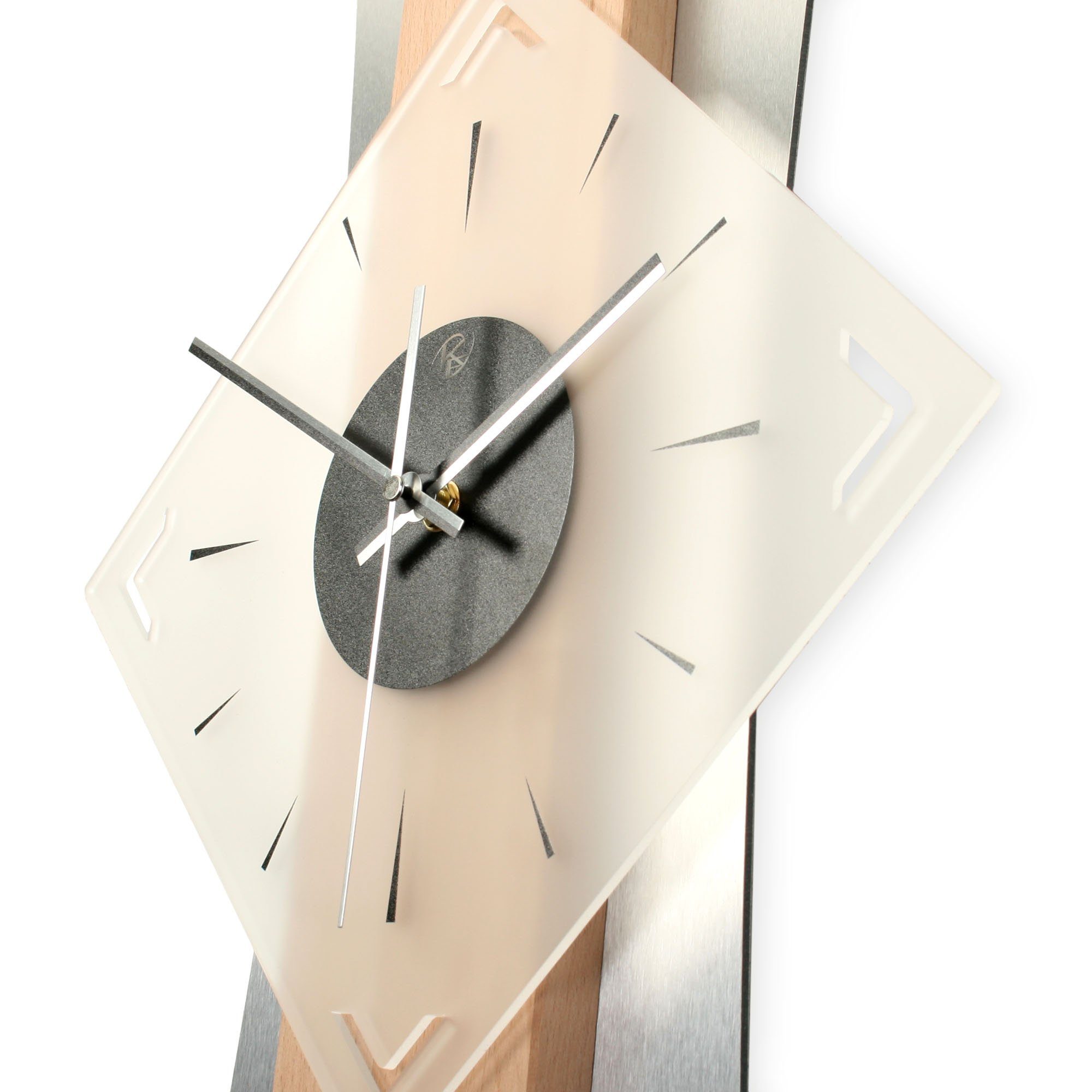 Kreative Feder Wanduhr Designer-WANDUHR aus hochwertigem Massivholz mit Metallic-Look (ohne Ticken; Funk- oder Quarzuhrwerk; elegant, außergewöhnlich, modern)