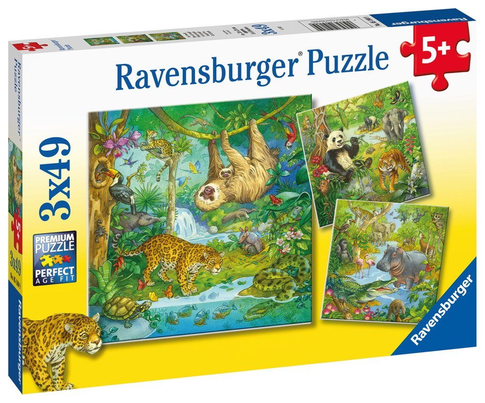 Ravensburger Puzzle 3 x 49 Teile Ravensburger Kinder Puzzle Im Urwald 05180, 49 Puzzleteile