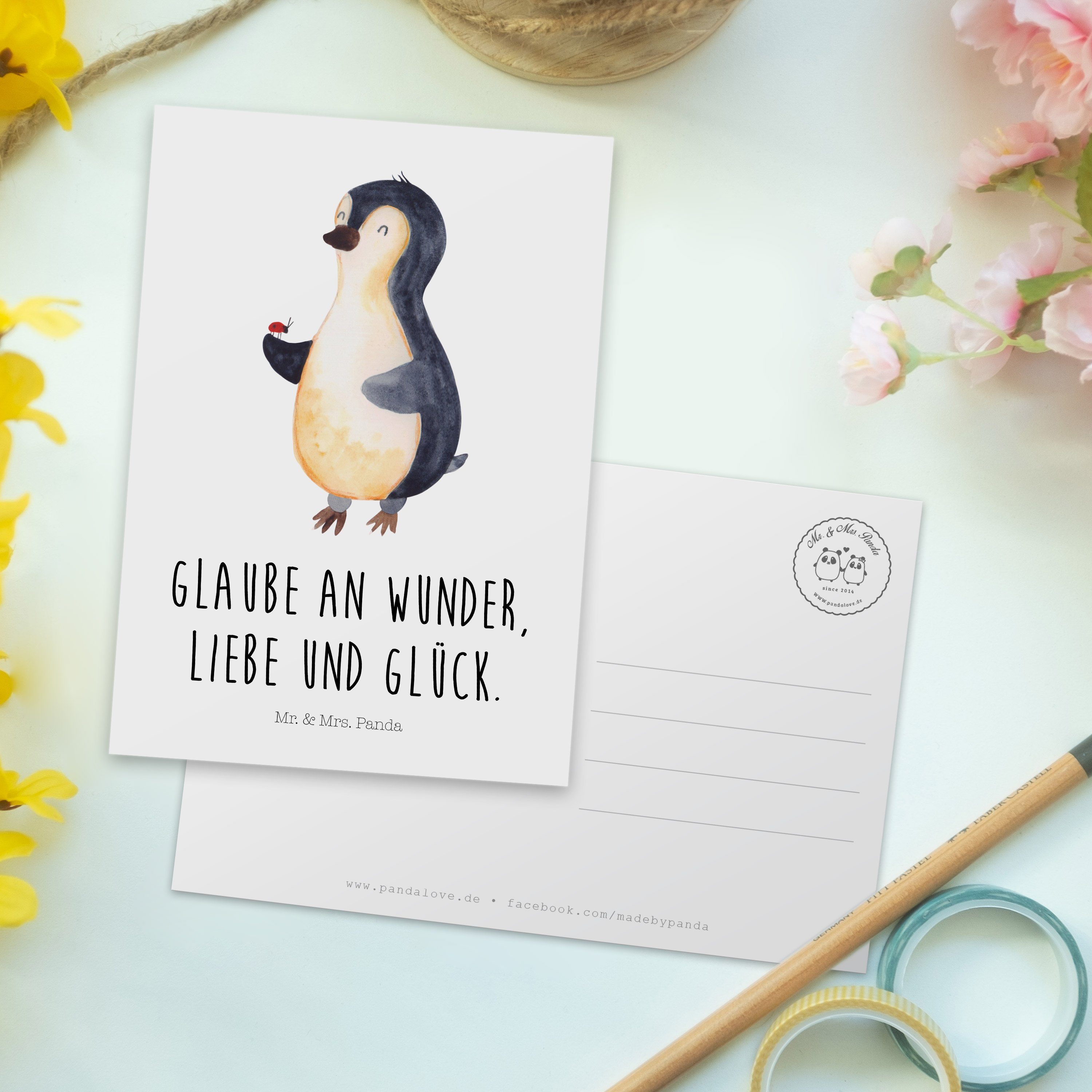 Grußkarte, Marienkäfer Panda Mr. Pinguin Mrs. Postkarte Geschenkkart - & - Geschenk, Karte, Weiß