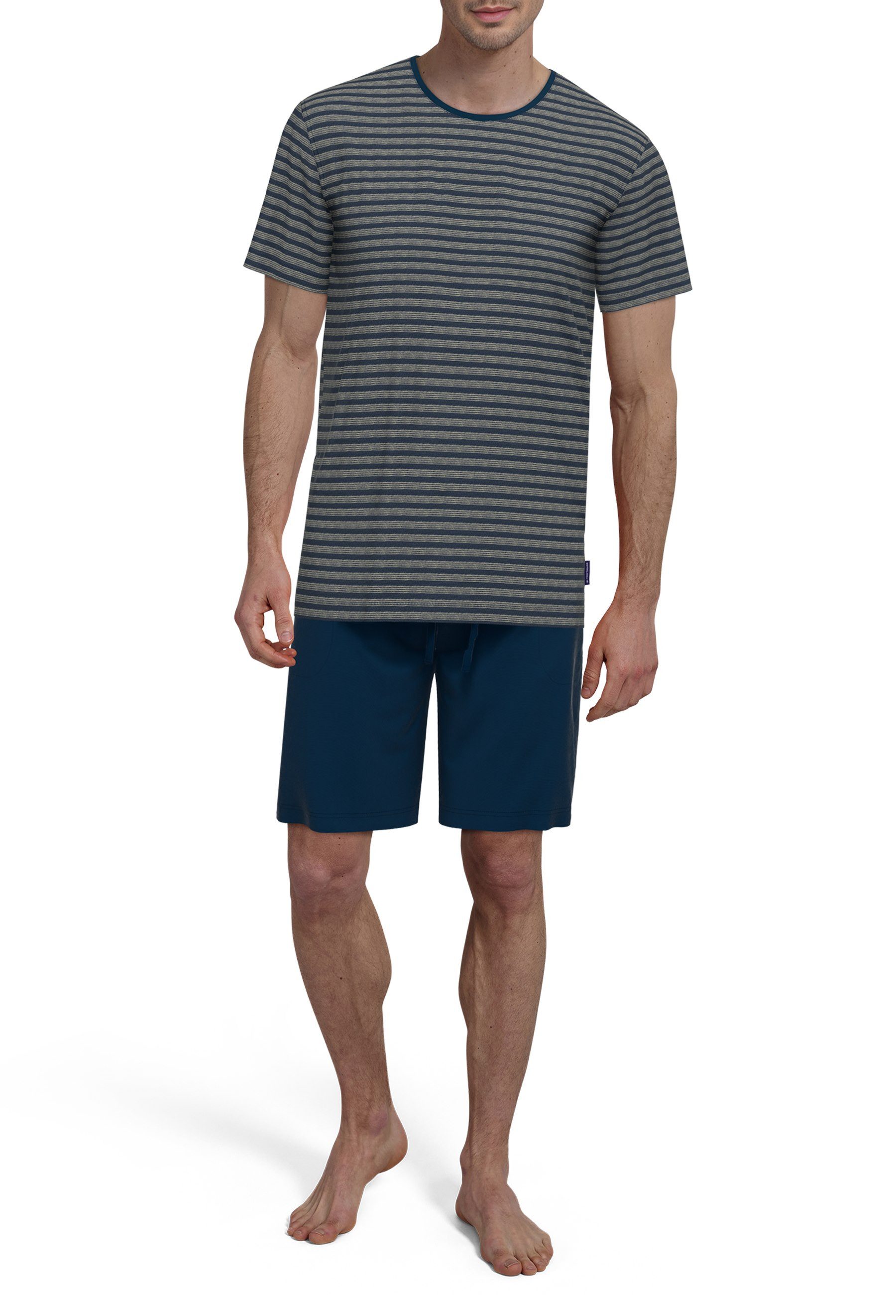 TOM TAILOR Shorty Longford (2 tlg) Streifendesign, Kurzarm, Rundhalsausschnitt, kurze Hose, Baumwollmix