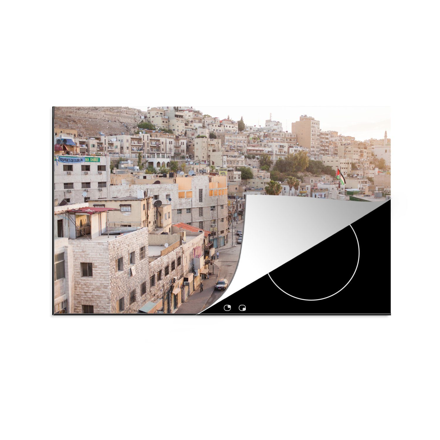 MuchoWow Herdblende-/Abdeckplatte Die belebten Straßen von Amman, Vinyl, (1 tlg), 81x52 cm, Induktionskochfeld Schutz für die küche, Ceranfeldabdeckung