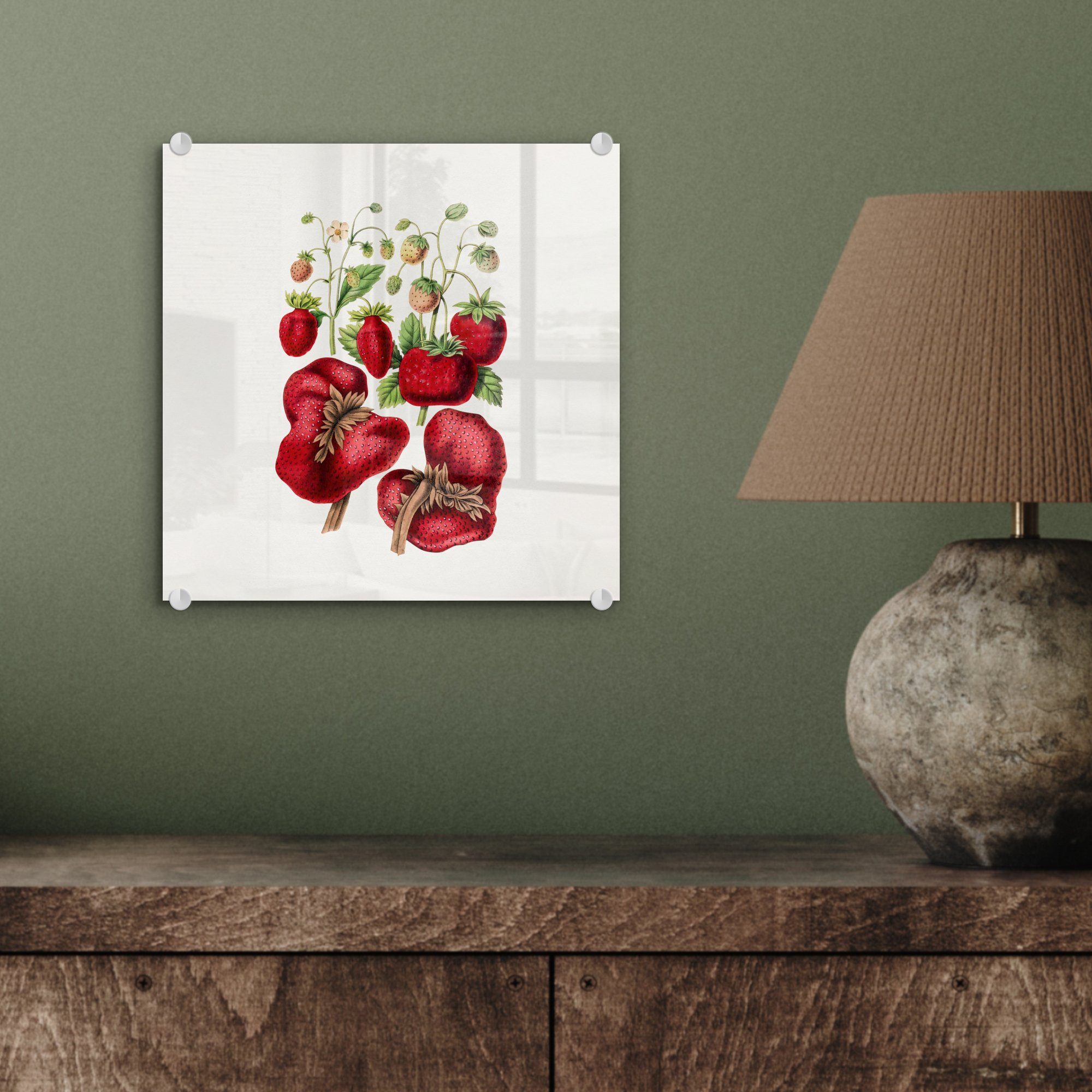 MuchoWow Acrylglasbild Erdbeeren - Glasbilder - Lebensmittel, - St), Glas Wanddekoration auf (1 Glas - - Bilder Foto auf Wandbild Obst