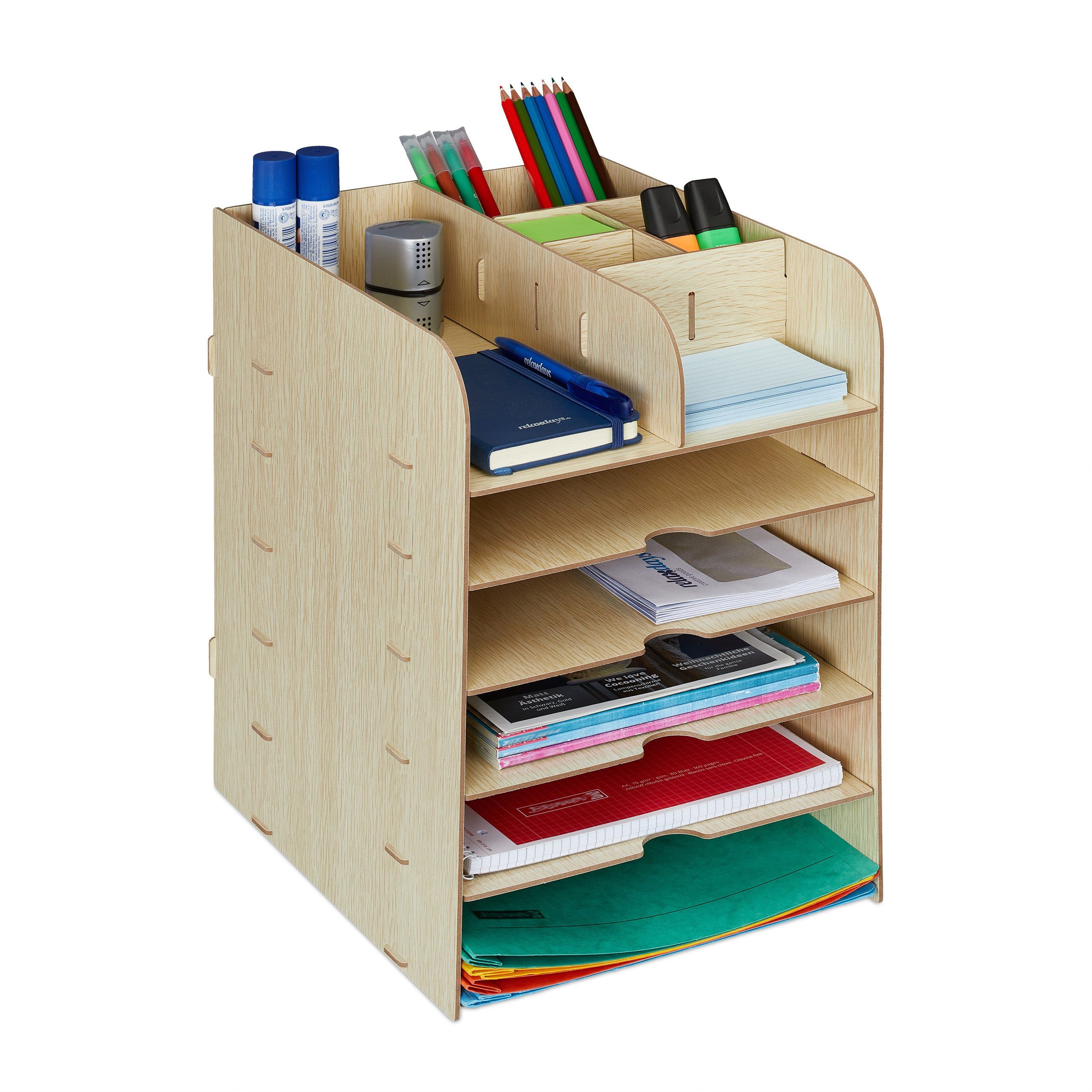 relaxdays Organizer Schreibtisch Organizer mit Ablagefächern, Hellbraun