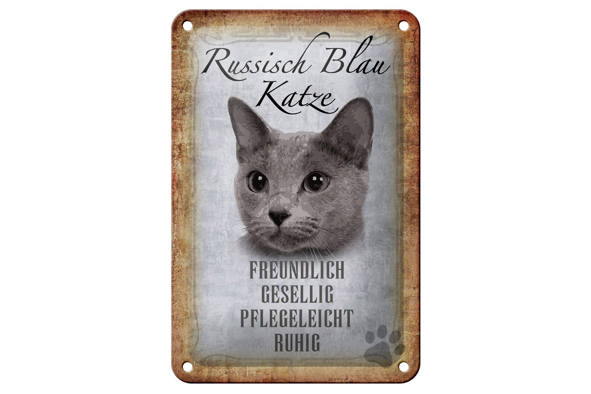 Femer GmbH Metallschild Spruch 12x18cm russisch blau Katze, (1 St), gewölbte Oberfläche, abgerundete Ecken, umgeschlagene Kanten