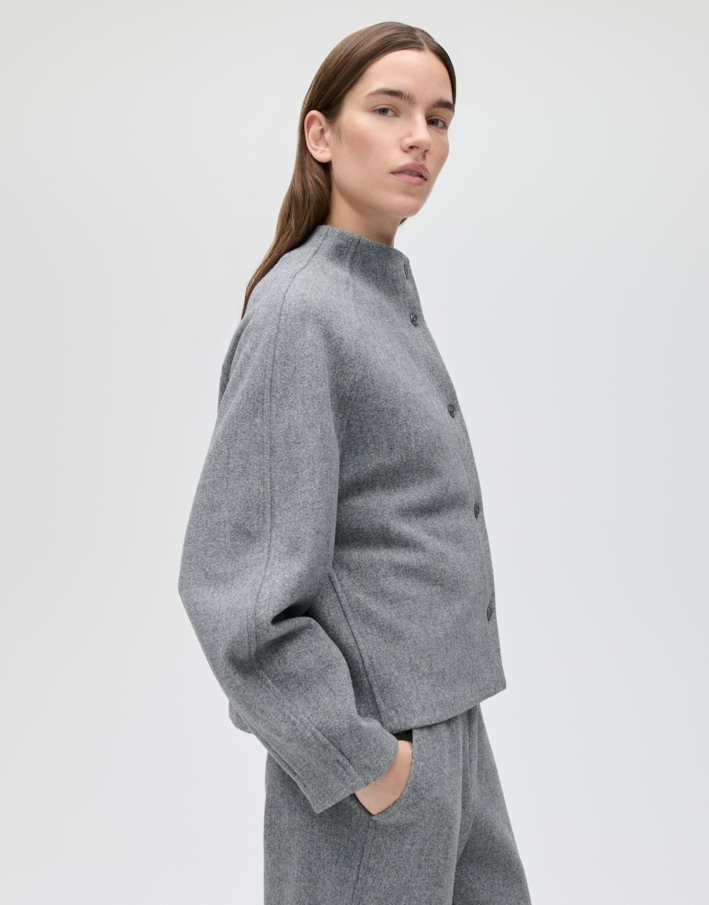 OPUS Jackenblazer Jacozy club aus Sweatware mit Mélange-Effekt Lockere College-Silhouette mit Raglanärmeln und weicher Mélange-Optik – Bild 5 von 5