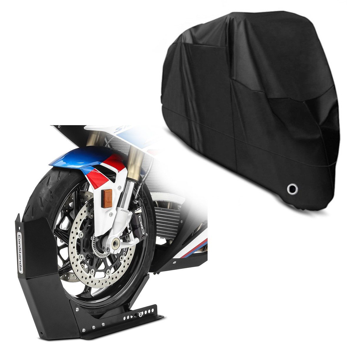 ConStands Motorradheber Set Transportständer Easy-Fix + Abdeckplane S7