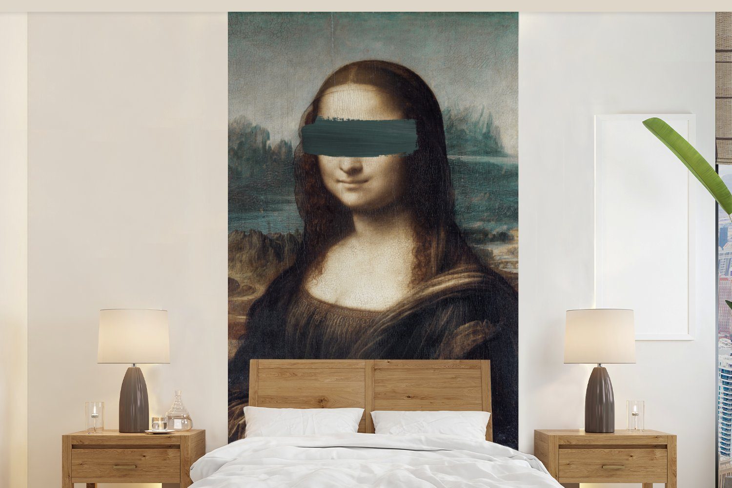 MuchoWow Fototapete Mona Lisa - Leonardo da Vinci - Blau, Matt, bedruckt, (2 St), Vliestapete für Wohnzimmer Schlafzimmer Küche, Fototapete