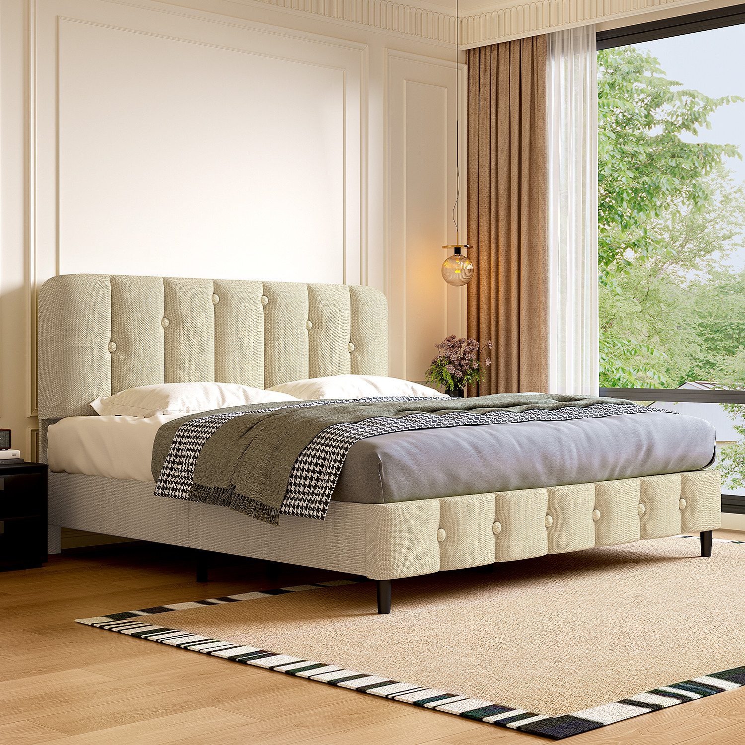 Lexzurn Polsterbett Polsterbett 140x200 cm Bett mit Lattenrost (Doppelbett mit gepolstertem Kopfteil, Einfache Montage, Robustes Gestell und Hochwertiger Leinenstoff), wählen Sie Größe und Farbe! Kostenlose Lieferung!