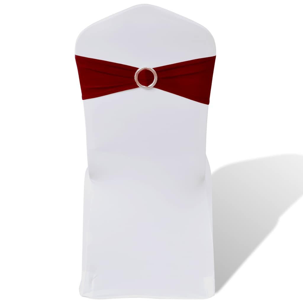 vidaXL Hussen-Set 25x Stuhlschleifen Stretch Schleifenbänder + Diamant Schnalle Bordeaux