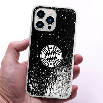 DeinDesign Handyhülle FC Bayern München Offizielles Lizenzprodukt FCB Splatter Schwarz - FCB, Apple iPhone 13 Pro Silikon Hülle Bumper Case Handy Schutzhülle