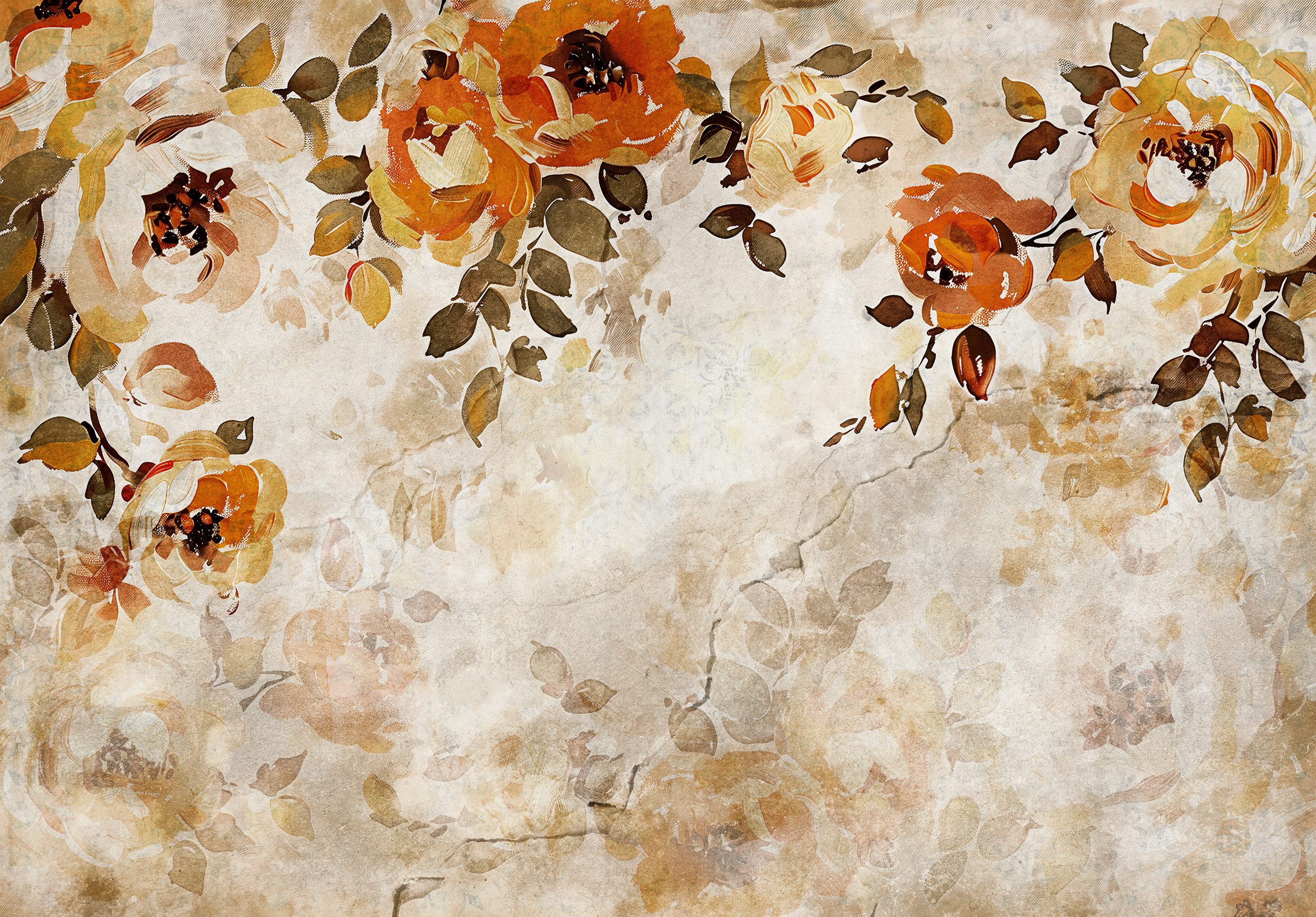 Wallarena Fototapete Blumen Blätter Orange Vlies Tapete Wohnzimmer Schlafzimmer Wandtapete, Glatt Vlies oder Struktur Vinyl, Blumen, Blätter, Orange, (Vlies Fototapete, Vlies Fototapete), Vliestapete orange Wohnzimmer Schlafzimmer Küche Tapete + Kleister