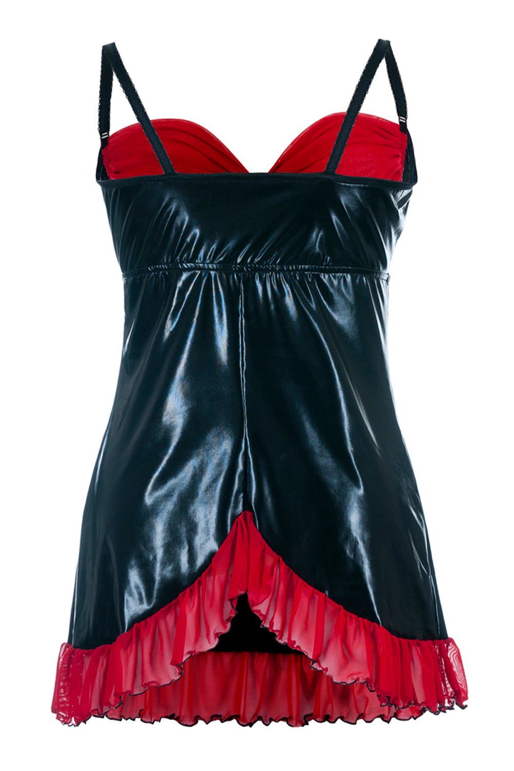 Negligé Wetlook Negligee Chemise schwarz mit Andalea Tüll Made EU rot, in Babydoll,
