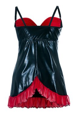 Andalea Negligé Wetlook Chemise mit Tüll Negligee Babydoll, schwarz rot, Made in EU