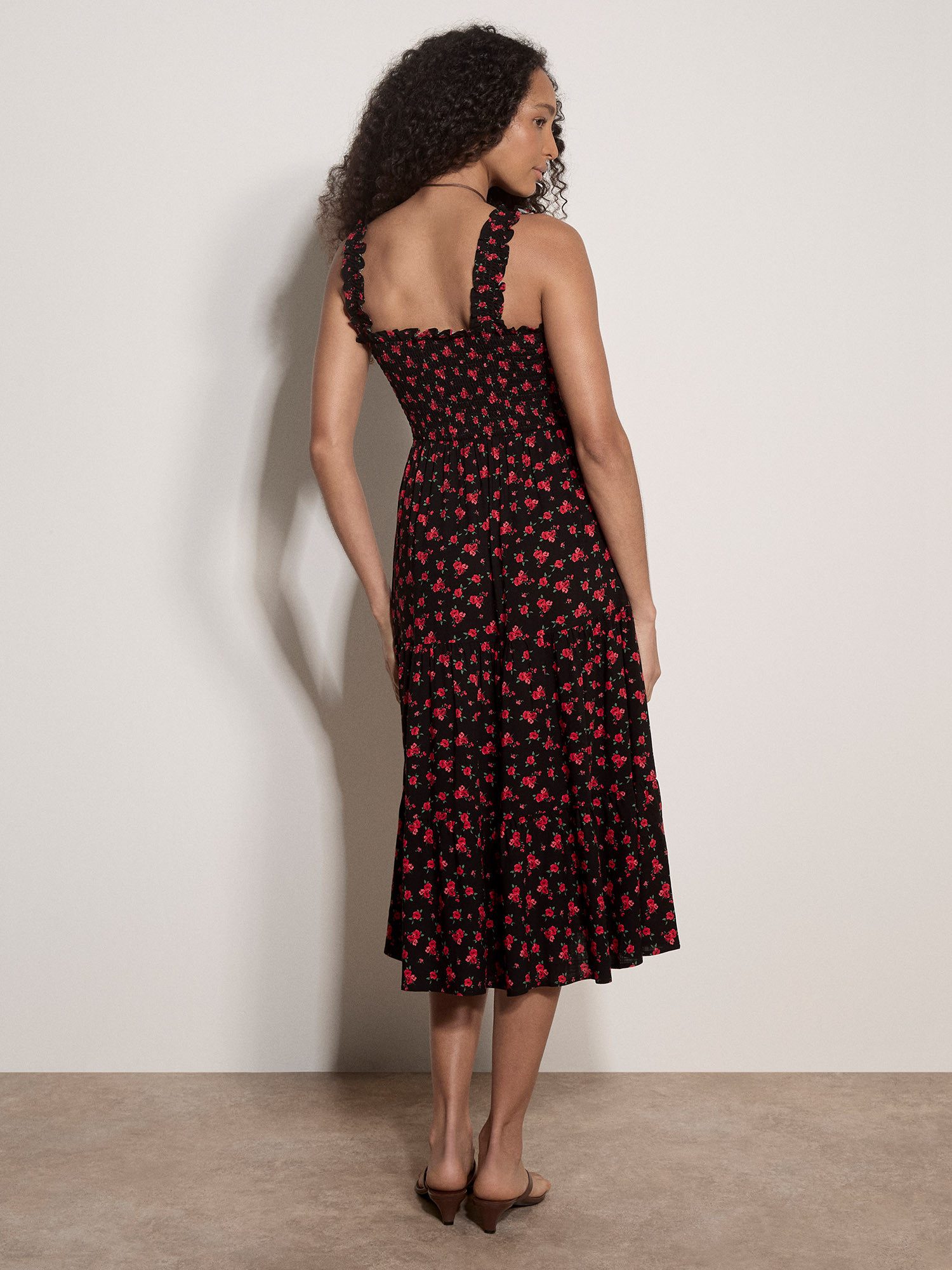 Apricot Midikleid Florales Midikleid mit Smokdetails