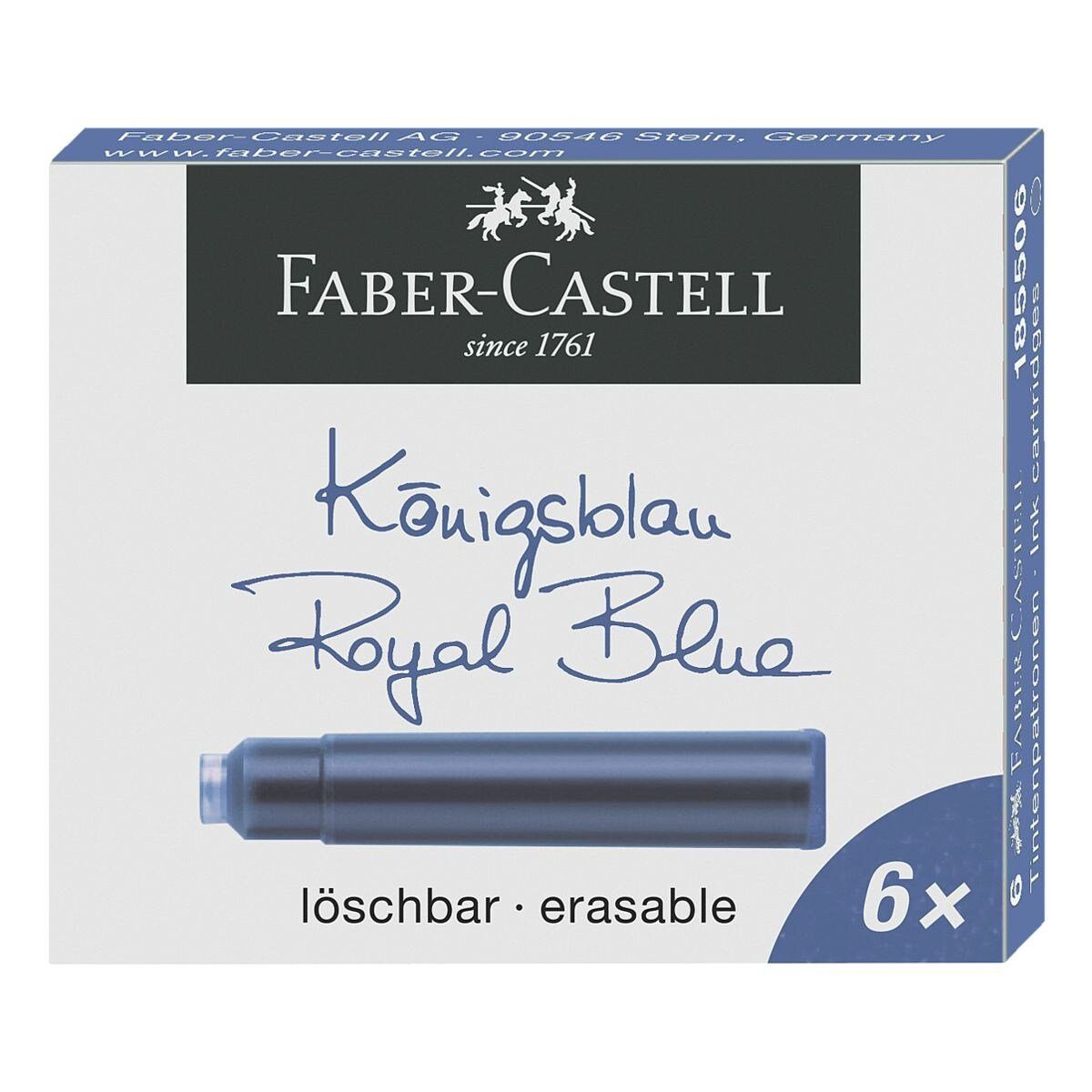 Faber-Castell Standard Tintenpatrone (6-tlg., passend für viele Füllhalter, löschbar) königsblau