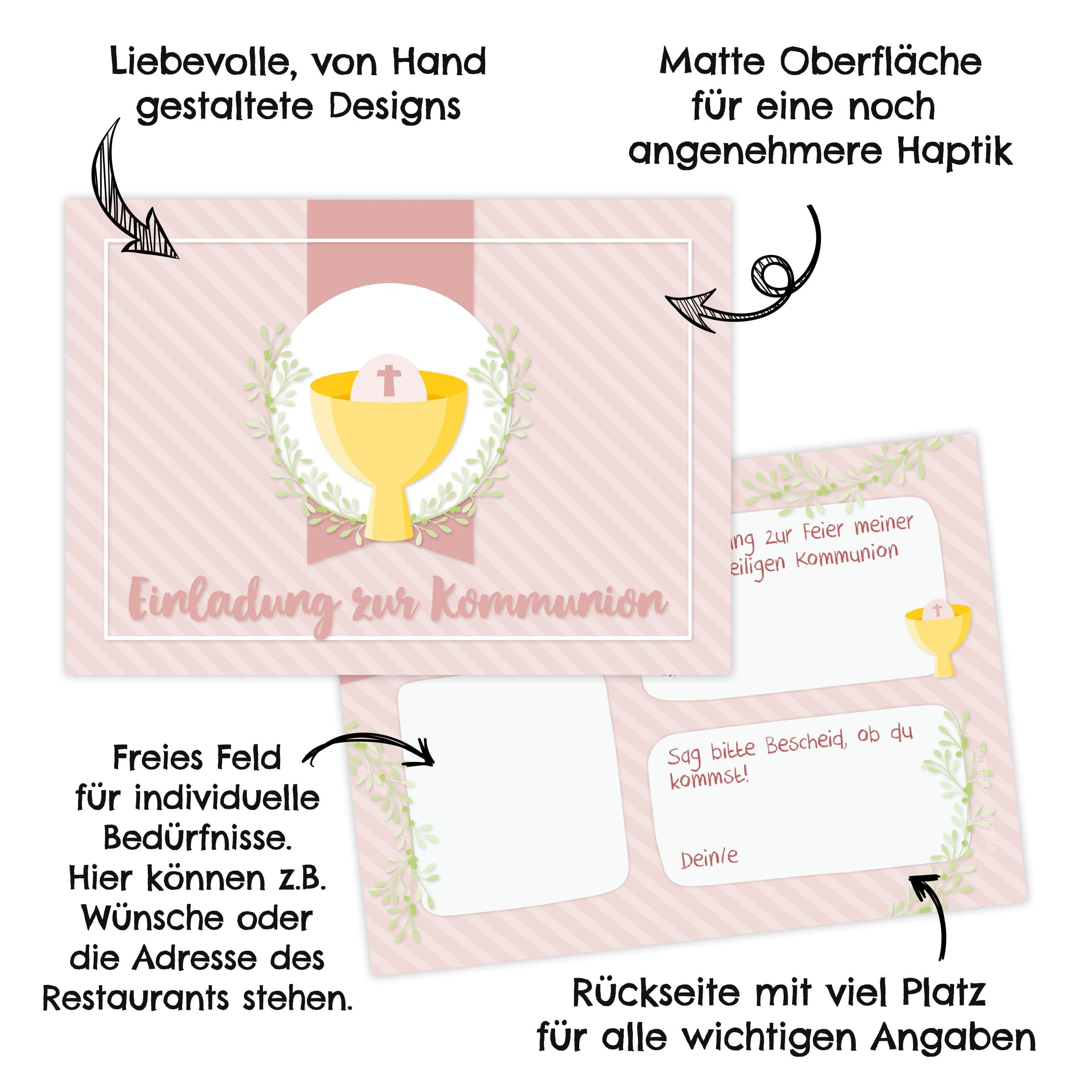 PAPIERDRACHEN Kommunionskarte 12 Einladungskarten zur Kommunion - Einladung zur Heiligen Kommunion, für Mädchen und Jungen -hochwertig gedruckt in DIN A6