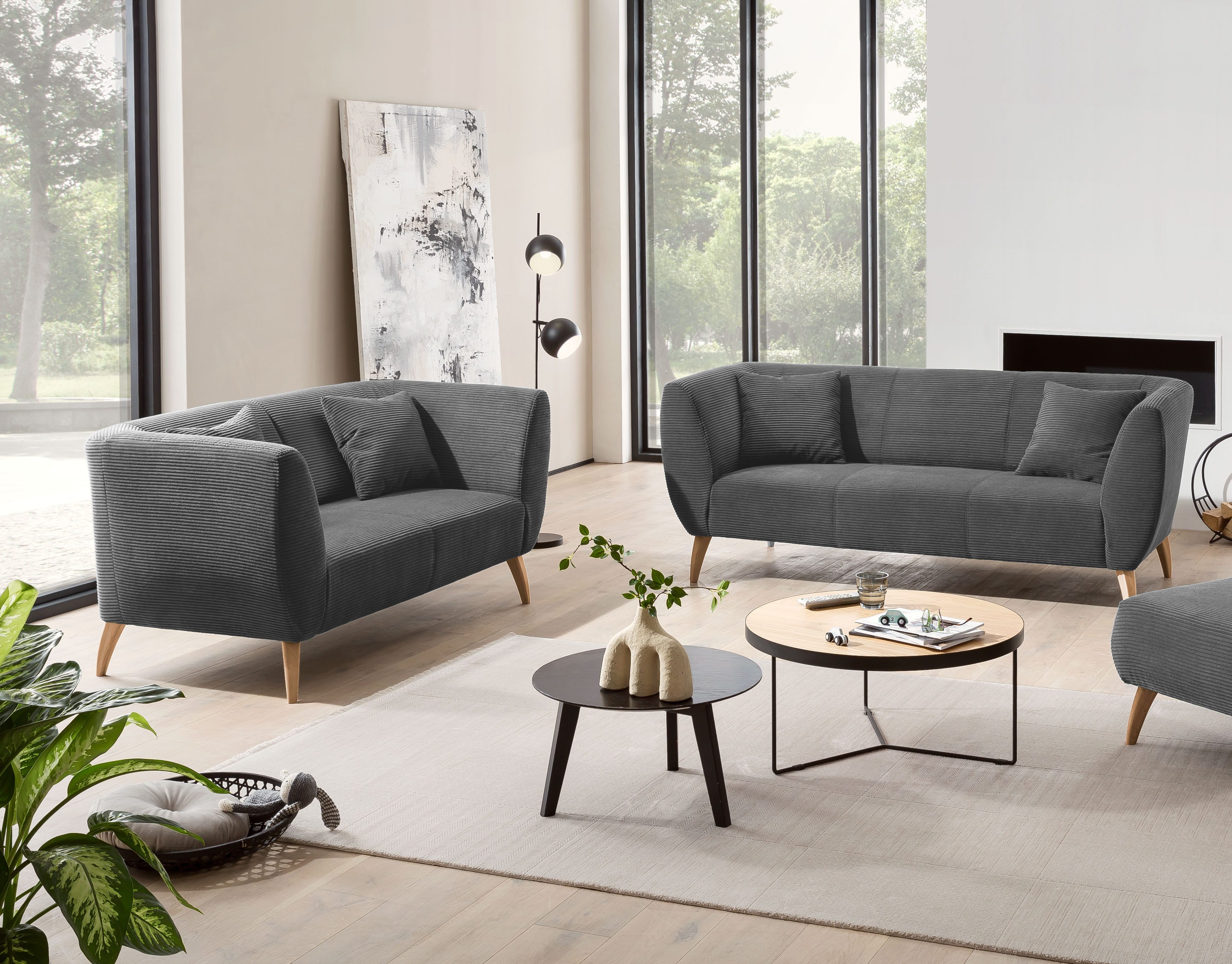 Home affaire Polstergarnitur Colori modern und bequem, schmale Armlehnen, tolle Detailverarbeitung, (Set, 2-tlg., 3-Sitzer und 2-Sitzer), zwei verschiedene Fußfarben wählbar