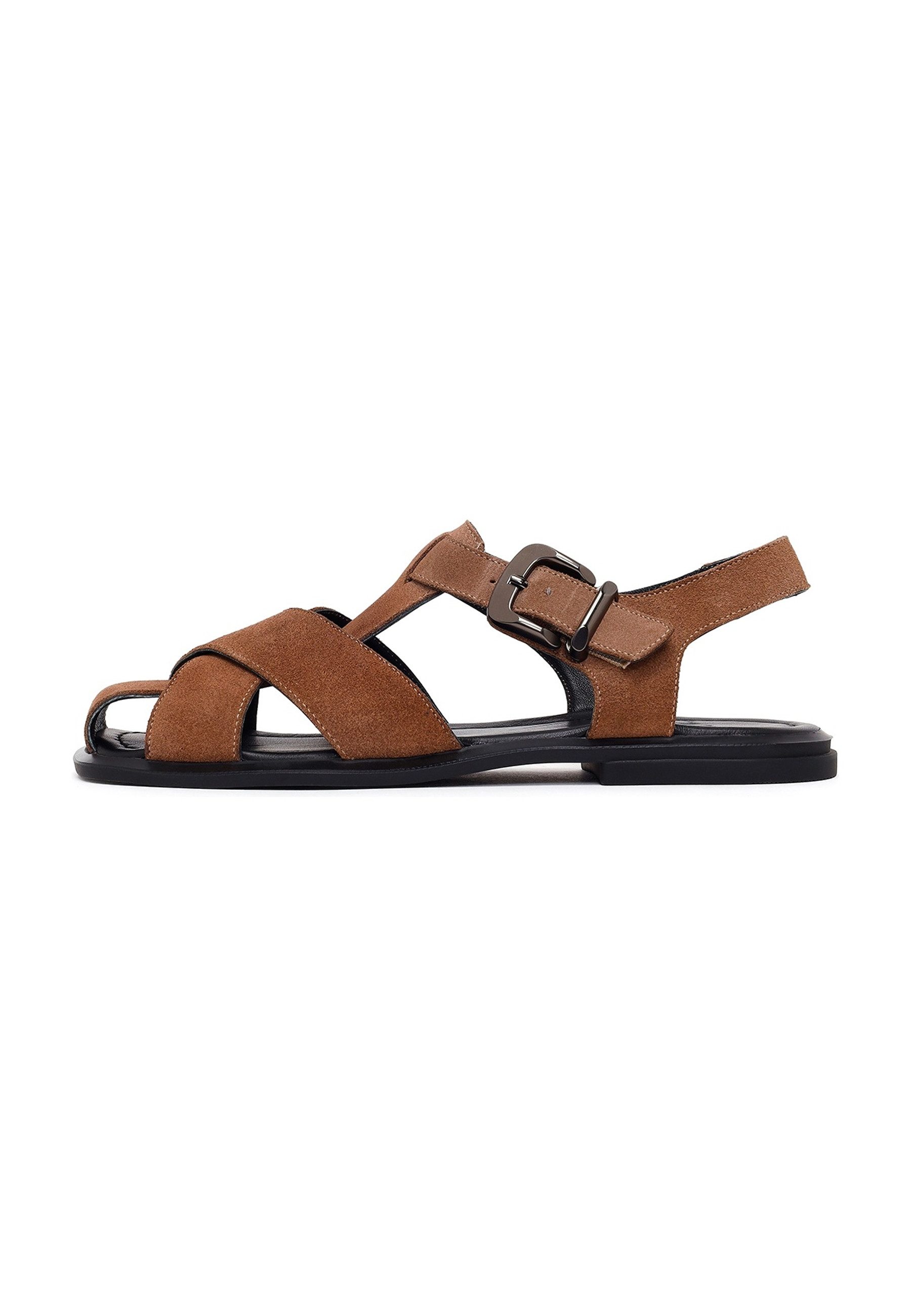Derimod Sandalen aus Veloursleder Sandale Echtes Leder, Lederfutter, TPU-Sohle, Schnallenverschluss, Kreuzriemen