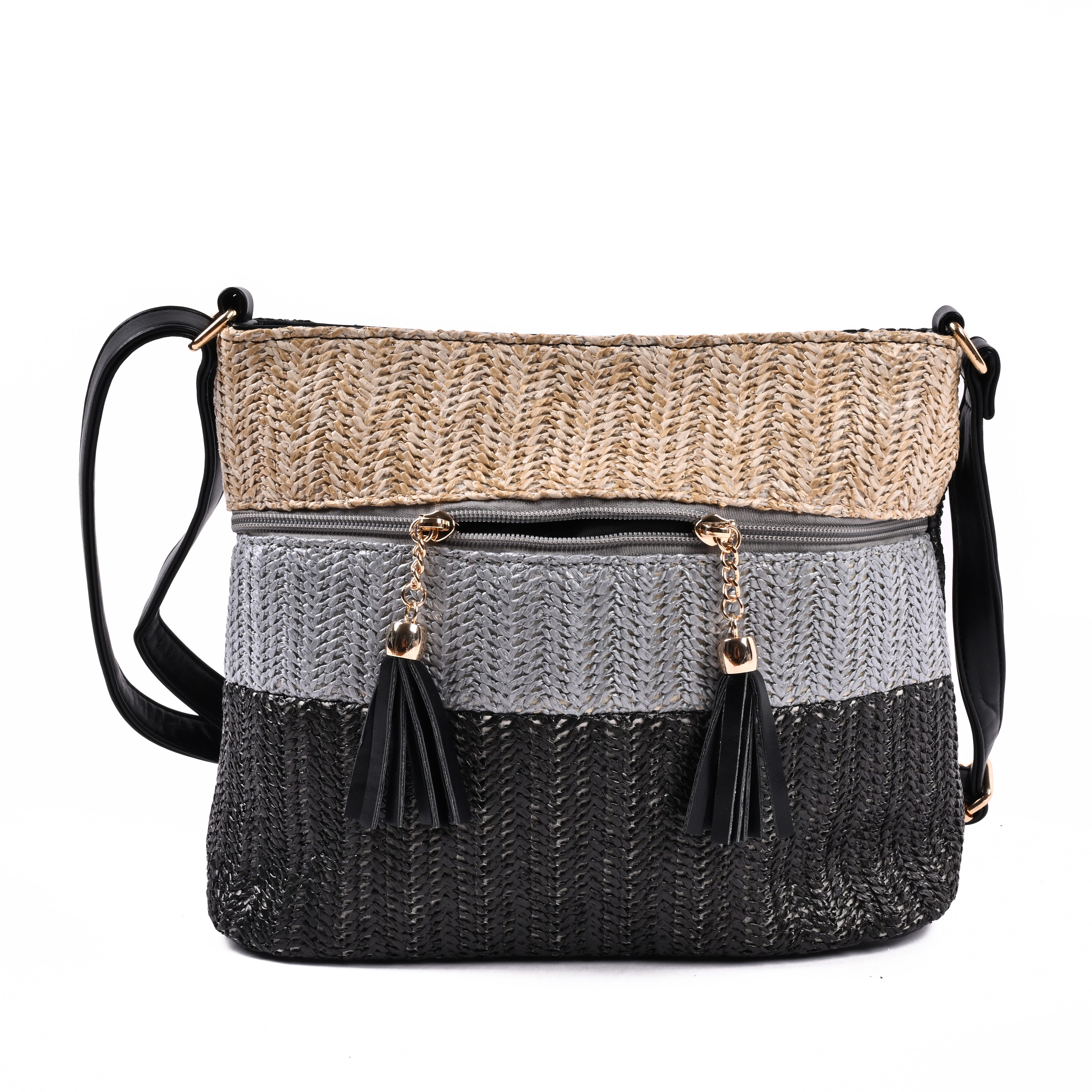 Goodman Design Schultertasche Stilvolle Handtasche mit Schultergurt aus buntem Bast, Leicht, stilvoll und alltagstauglich