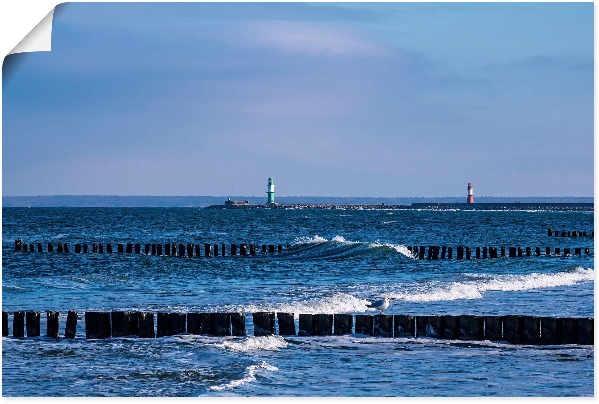 Komm und hab Spaß Artland Wandbild Mole und Buhnen St), Wandaufkleber Alubild, Größen Warnemünde Leinwandbild, in versch. oder Poster als in II, (1 Bilder Meer